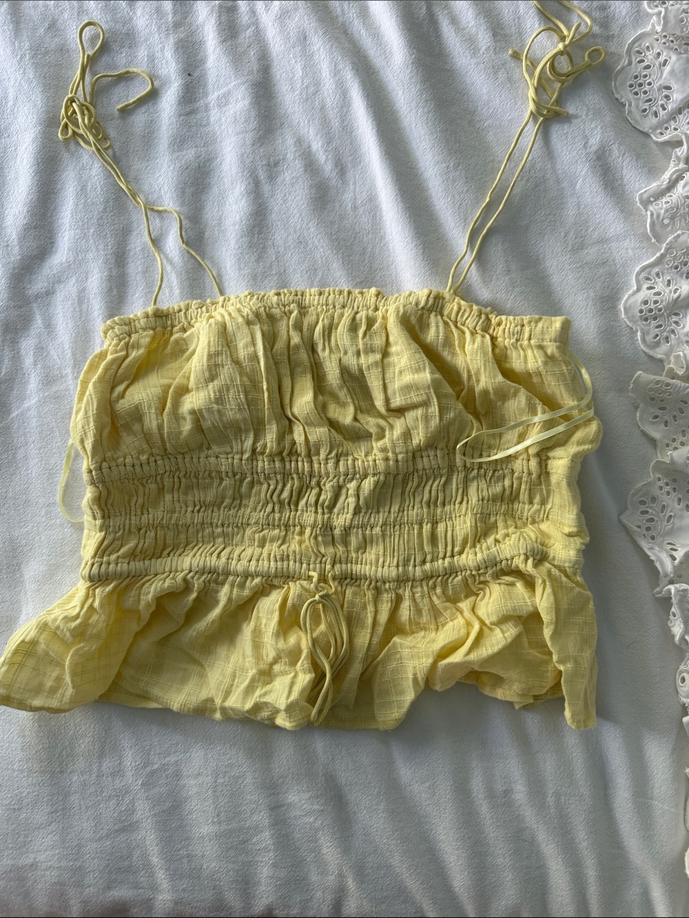 J. Crew Yellow Ruched Strapless Top